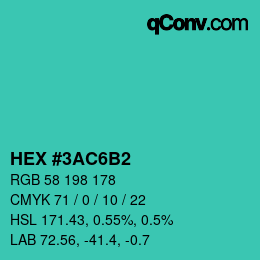 カラーコード: HEX #3AC6B2 | qconv.com