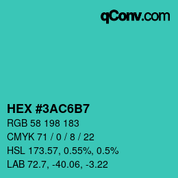 カラーコード: HEX #3AC6B7 | qconv.com