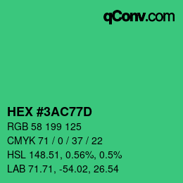 颜色代码: HEX #3AC77D | qconv.com