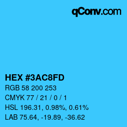 Color code: HEX #3AC8FD | qconv.com
