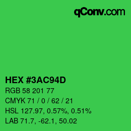 Color code: HEX #3AC94D | qconv.com
