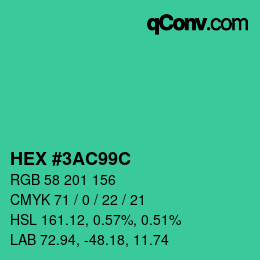 カラーコード: HEX #3AC99C | qconv.com