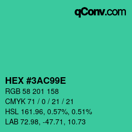 Color code: HEX #3AC99E | qconv.com