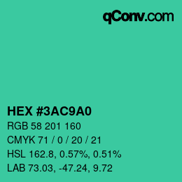 カラーコード: HEX #3AC9A0 | qconv.com