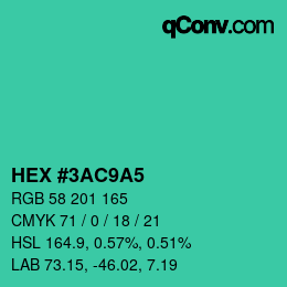 カラーコード: HEX #3AC9A5 | qconv.com