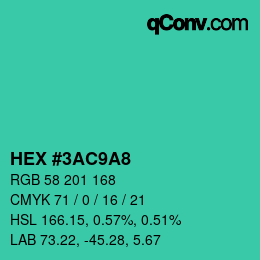 カラーコード: HEX #3AC9A8 | qconv.com