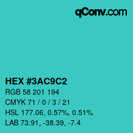 カラーコード: HEX #3AC9C2 | qconv.com