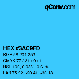 Color code: HEX #3AC9FD | qconv.com