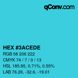 Color code: HEX #3ACEDE | qconv.com