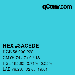 カラーコード: HEX #3ACEDE | qconv.com