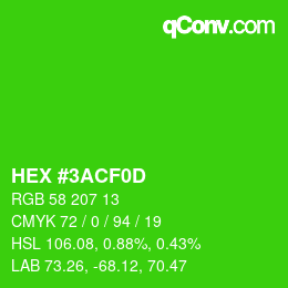 カラーコード: HEX #3ACF0D | qconv.com
