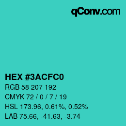 颜色代码: HEX #3ACFC0 | qconv.com