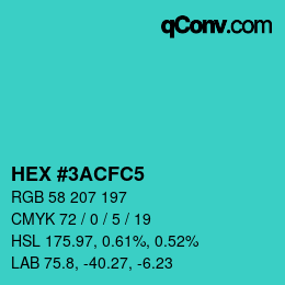 颜色代码: HEX #3ACFC5 | qconv.com