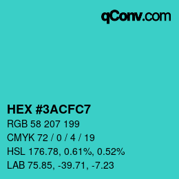 颜色代码: HEX #3ACFC7 | qconv.com
