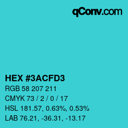 カラーコード: HEX #3ACFD3 | qconv.com