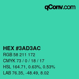 カラーコード: HEX #3AD3AC | qconv.com