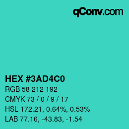 颜色代码: HEX #3AD4C0 | qconv.com