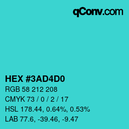カラーコード: HEX #3AD4D0 | qconv.com