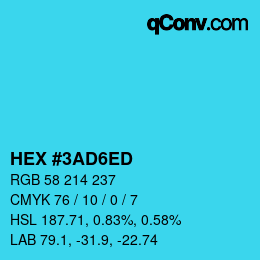 Color code: HEX #3AD6ED | qconv.com