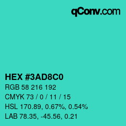 Color code: HEX #3AD8C0 | qconv.com