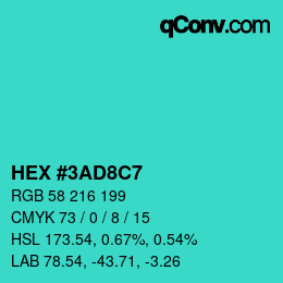Color code: HEX #3AD8C7 | qconv.com