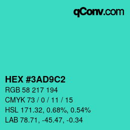 颜色代码: HEX #3AD9C2 | qconv.com