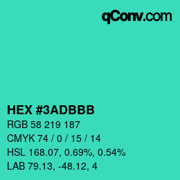 Color code: HEX #3ADBBB | qconv.com