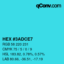 カラーコード: HEX #3ADCE7 | qconv.com