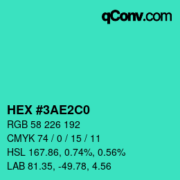カラーコード: HEX #3AE2C0 | qconv.com