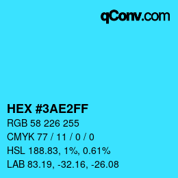 Color code: HEX #3AE2FF | qconv.com