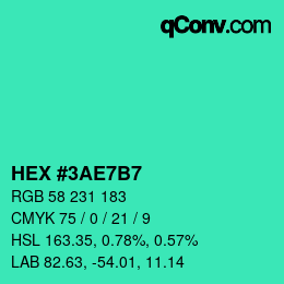 カラーコード: HEX #3AE7B7 | qconv.com