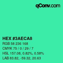 カラーコード: HEX #3AECA8 | qconv.com
