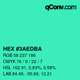 Color code: HEX #3AEDBA | qconv.com