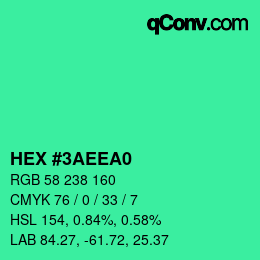 Color code: HEX #3AEEA0 | qconv.com