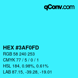 颜色代码: HEX #3AF0FD | qconv.com