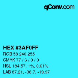 カラーコード: HEX #3AF0FF | qconv.com