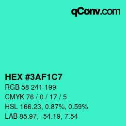 Color code: HEX #3AF1C7 | qconv.com