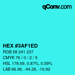 カラーコード: HEX #3AF1ED | qconv.com