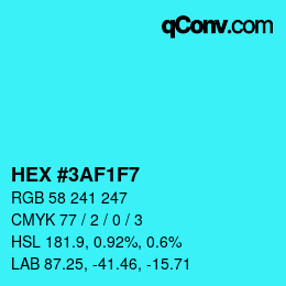 Color code: HEX #3AF1F7 | qconv.com