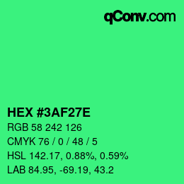 Color code: HEX #3AF27E | qconv.com