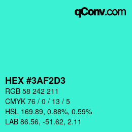 Color code: HEX #3AF2D3 | qconv.com