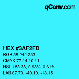颜色代码: HEX #3AF2FD | qconv.com