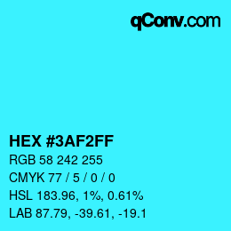 Color code: HEX #3AF2FF | qconv.com