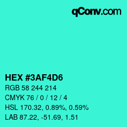 Color code: HEX #3AF4D6 | qconv.com