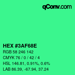 Color code: HEX #3AF68E | qconv.com