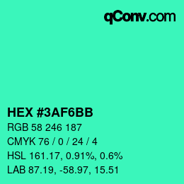 Color code: HEX #3AF6BB | qconv.com