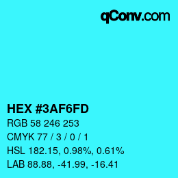 カラーコード: HEX #3AF6FD | qconv.com