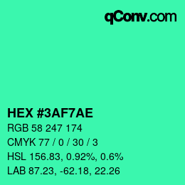 Color code: HEX #3AF7AE | qconv.com