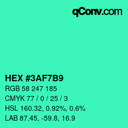 カラーコード: HEX #3AF7B9 | qconv.com