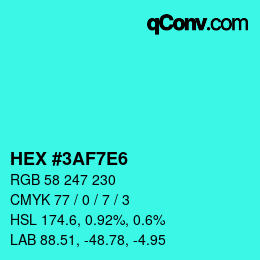 Color code: HEX #3AF7E6 | qconv.com